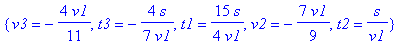 soln := {v3 = 2*v1, t3 = 2/3*s/v1, t1 = 1/2*s/v1, v2 = 2/3*v1, t2 = s/v1}, {v3 = -4/11*v1, t3 = -4/7*s/v1, t1 = 15/4*s/v1, v2 = -7/9*v1, t2 = s/v1}